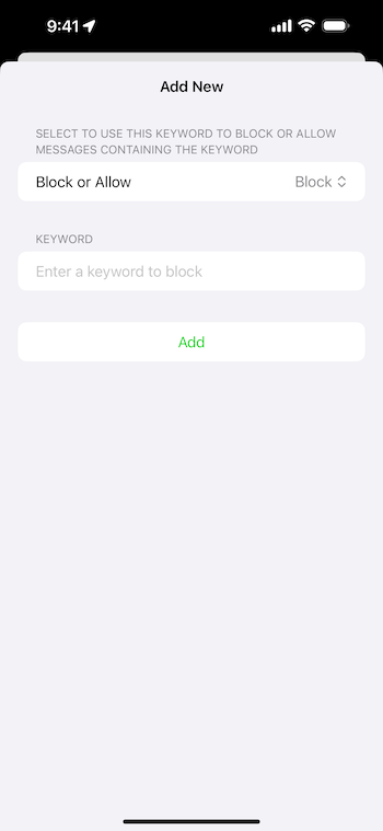 Add Keyword to Block Spam Texts