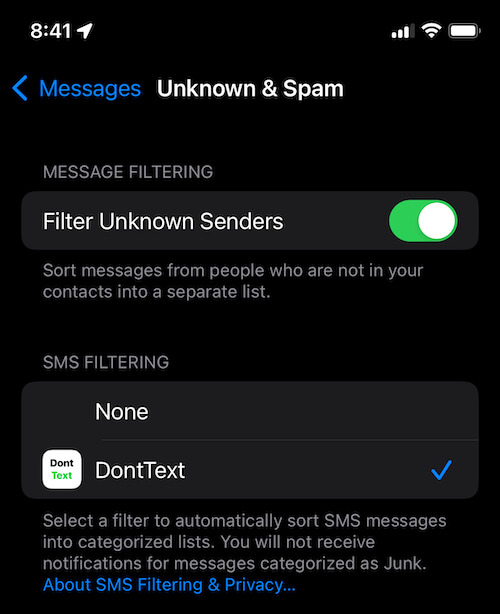 Enable Dont Text in Your Settings