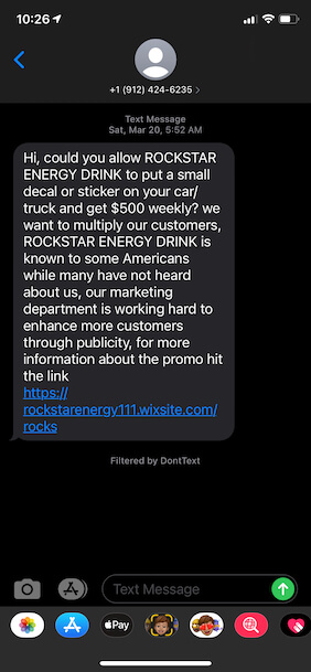 Rockstar Energy Spam Text