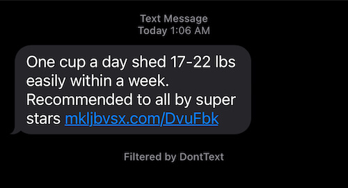 Spam Text Message for Weight Loss Supplements